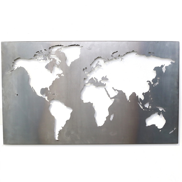 Feeby Metallbild Metallposter Bild auf Metall graue Weltkarte Blechschild
