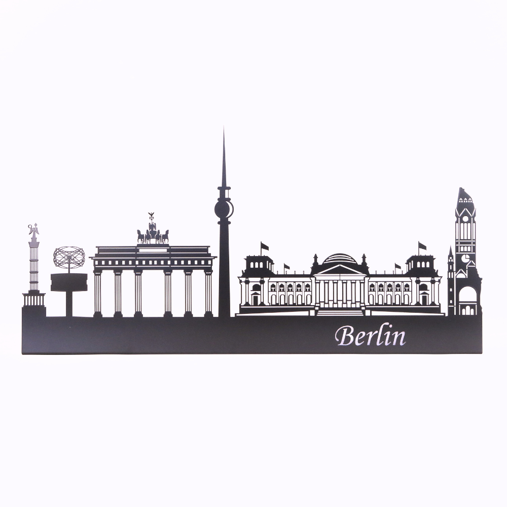 Wanddekoration Stadtsilhouette Berlin aus Stahl gefertigt und schwarz matt pulverbeschichtet